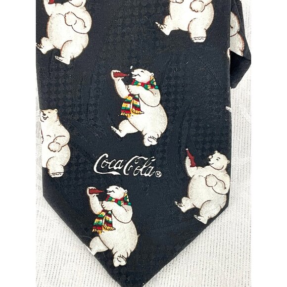 Vintage Coca-Cola Polar Bear Tie Black Novelty Neckwear Made In USA 100% Polyest - Picture 4 of 7